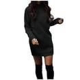 thumbnail image 2 of Women's Solid Thickened Oversize Long Sweater Dress Disappearing Lower Body, Cozy Fall Winter Sweatshirt Dress with Soft Fabric for Fashionable and Comfortable Wear,Black,L, 2 of 8