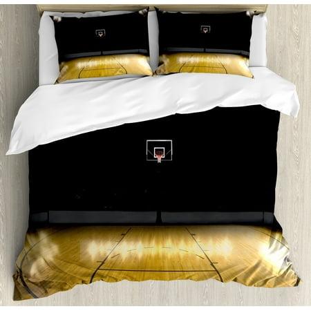 - Teen Room Duvet Cover Set, Empty Basketball Arena Competition Game Winner Champion Success Theme, Decorative Bedding Set with Pillow Shams, Pale Coffee Black, by Ambesonne