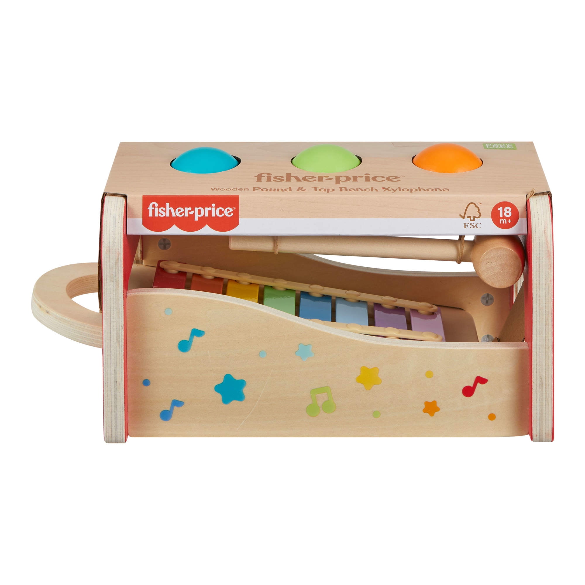 Fisher Price Wooden Pound Tap Bench Xylophone Musical Instrument Toy for Toddlers 18 Months 6 Pc Walmart