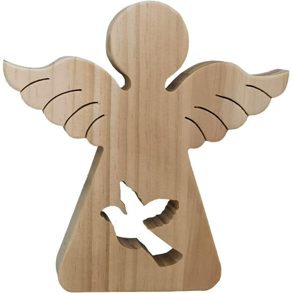 HUGFEGWE Pine Wood Angel, Fits in The Hand and Pocket Reduces Stress and Anxiety Palm Angel, Small Portable Strong Wood Angels Figurines Thumb Stone Comfort Worry Stone, Baptism Gifts for U2537-13791