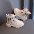 thumbnail image 6 of Staki Toddler Girl Boots Girls Solid Color Ankle Boots Fall Winter Fashion Side Zipper Lace Up Combat Shoes Trendy Booties(Beige,10 Toddler), 6 of 7