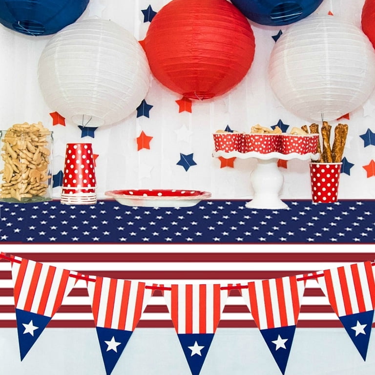 2PCS Patriotic Disposable Tablecloths — Red White & Blue Plastic, 54x108 Inches, For 4th Of July, Memorial Day Parties