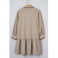 thumbnail image 5 of Women's Khaki Stripe Puff Sleeve Mini Dress – Casual Daily Wear for Spring, 4X, 5 of 12