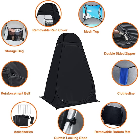 Shower Tent Pop-Up Privacy Tent Camping Portable Toilet Tent Outdoor Camp Bathroom Changing Dressing Room  Privacy Shelters for Hiking Beach Picnic Fishing Potty, Extra-Tall, UPF 50 