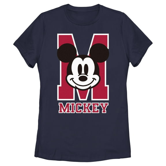 Women's Mickey & Friends Varsity Large Face Graphic Tee Navy Blue 2X Large