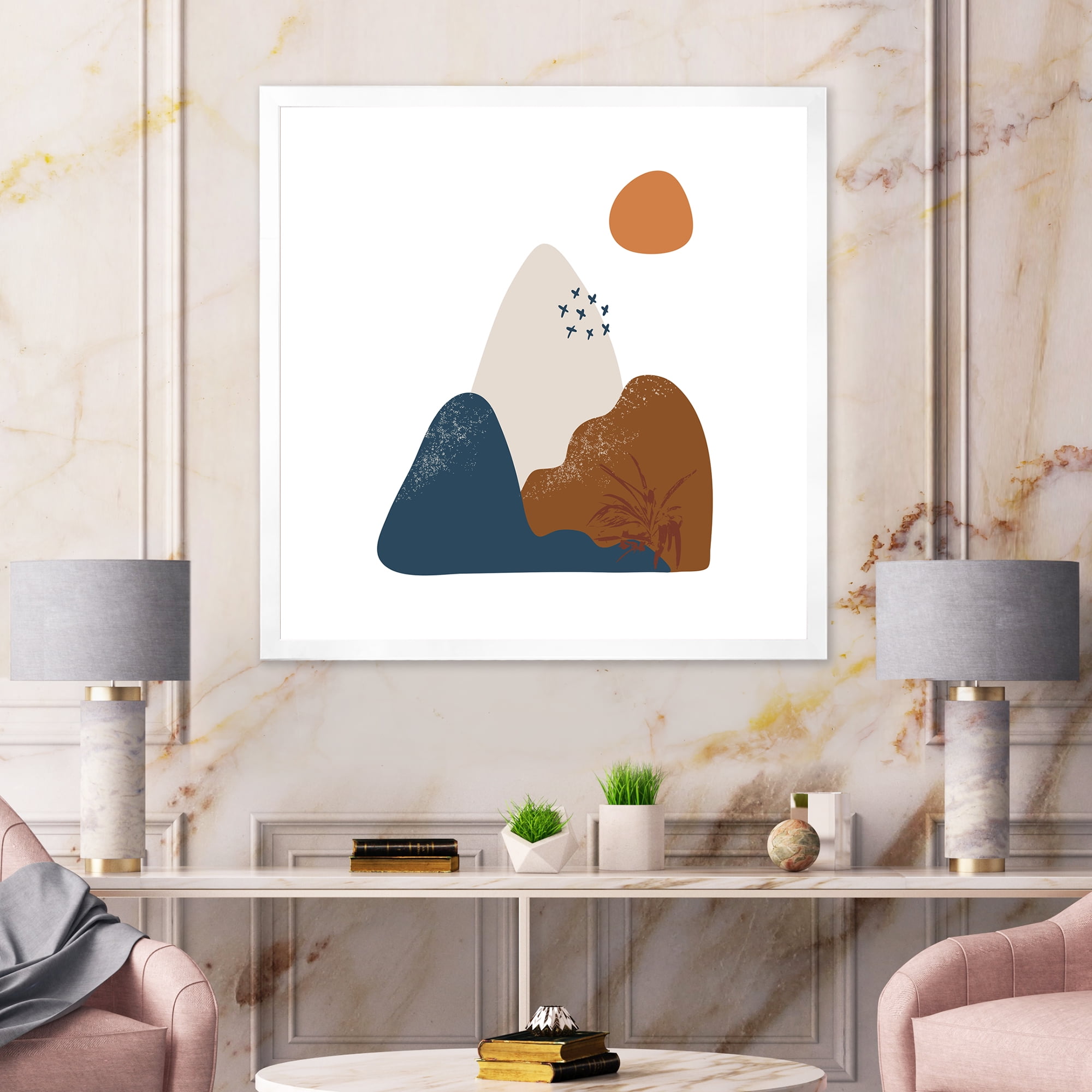 Designart 'Abstract Minimal Shapes Under Flowers VI' Modern Framed Art Print