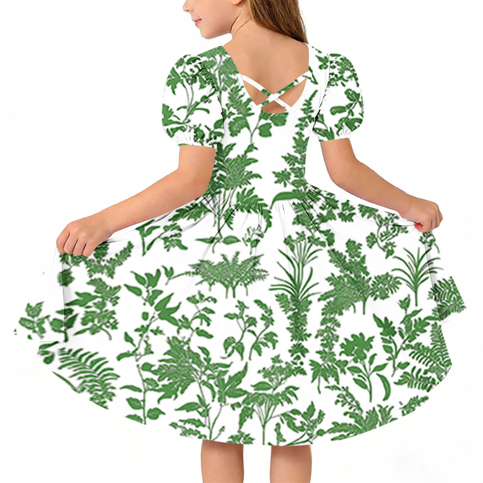 ATOGUTA Sun Dresses for Girls 2026 Vacation Summer Hawaiian Beach Vacation Party Wedding Birthday Short Sleeve A-Line Dress Size 5T-15, Army Green