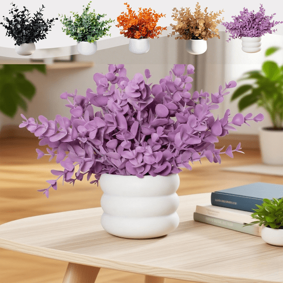CuiLiyq Indoor Fake Plants, Small Artificial Eucalyptuss Plants with White Flower Pots, Suitable For Bedroom Home Decor Simulation Plant Decoration