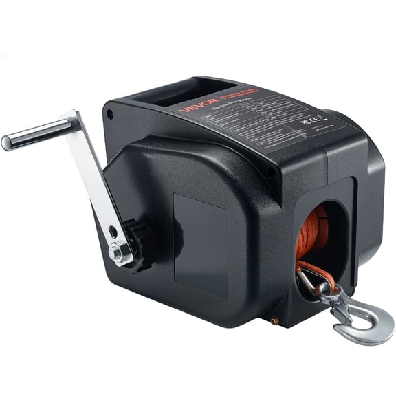 Electric Boat Winch 12V DC 300W Reversible Trailer Winch for Boats Up to 2000 lbs Power In Power Out Freewheel Operations with Wired Remote Control and Hand Crank