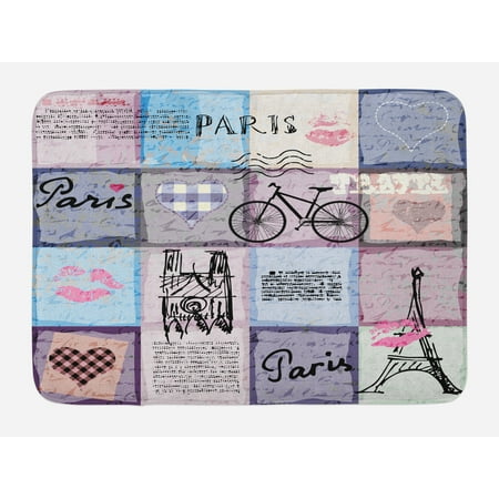 Paris Bath Mat Grunge Textured Retro Collage Of Paris With Famous