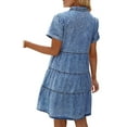 thumbnail image 4 of Seyurigaoka Womens Juniors Summer Denim Dress Casual Lapel Button Down Short Sleeves Ruffle Tiered Baby Doll Dress Short Jean Dress, 4 of 9
