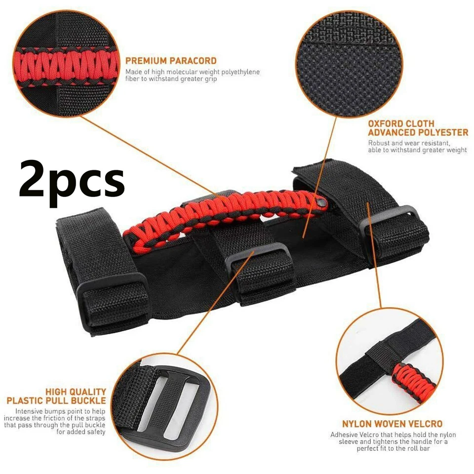 2Pcs Red Roll Bar Grab Grip Handles For Jeep Wrangler Tj Jk Jl Jt Accessories