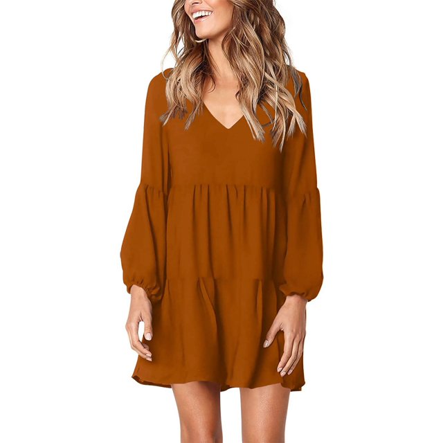 Vestido túnica de verano para mujer, cuello en V, informal, suelto, fluido, vestidos de cambio de columpio Ormromra