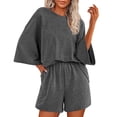 thumbnail image 1 of Conjunto de Verano Casual para Mujeres Color Sólido Manga Corta con Pantalones Cortos Elásticos, 1 of 2