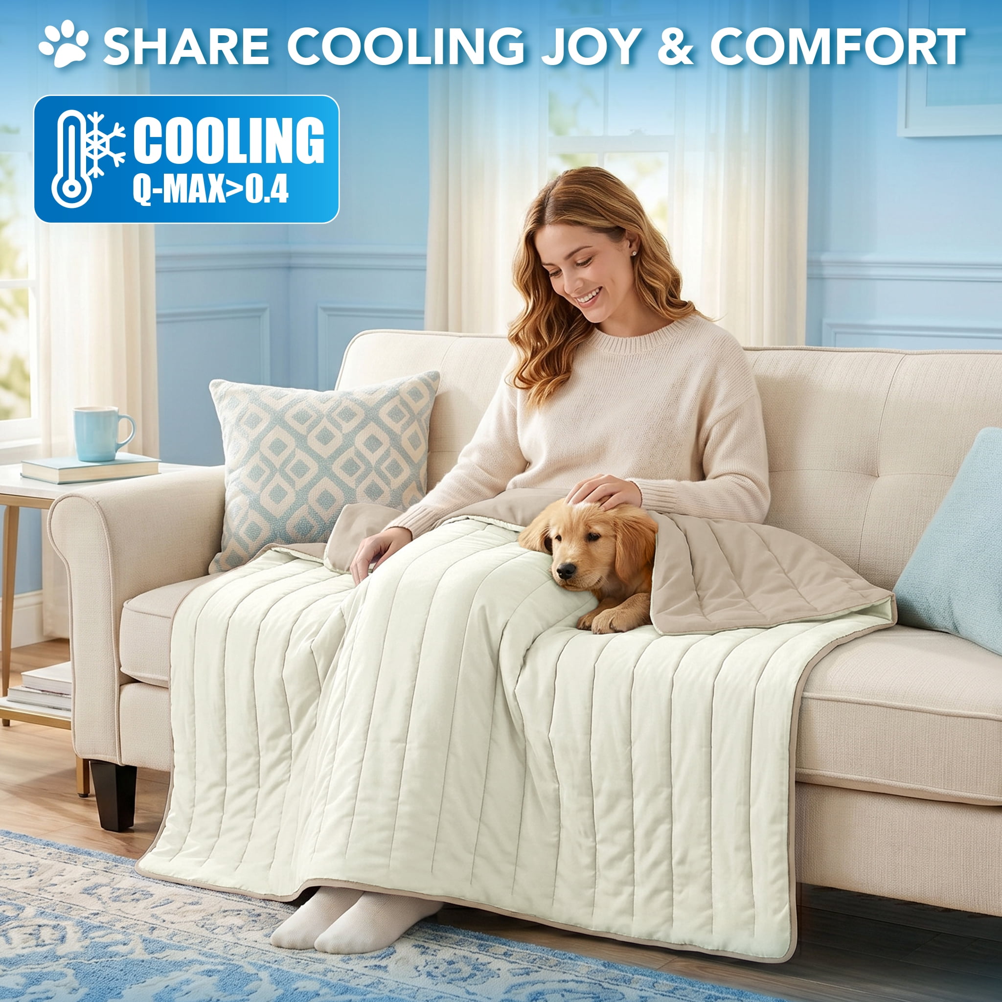 PetAmi Dog Cooling Mat, Q-Max Pet Cooling Blanket with Thick Cushioning, Self Cooling Pad for Dogs & Cats,  Reversible Summer Mat for Crate, Couch, Kennel, Taupe/Beige, Medium (29x40)