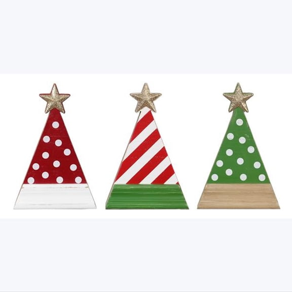 Youngs Christmas Decor - Whimsy Red White Green Retro Trees 3pc Set