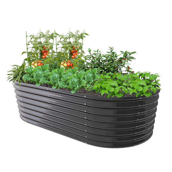 TRAMULL 6X3X2 ft Galvanized Raised Garden Bed, Oval Above Ground Modular Metal Planter Boxes Outdoor for Vegetables Flowers Herbs, Anti-Rust & Easy-Setup, Quartz Grey