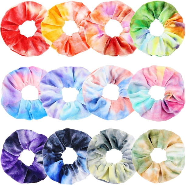 Scrunchies para niñas, 12 piezas de coleteros teñidos con lazo para el cabello, soporte para cola de caballo arcoíris suave, lindas bandas elásticas para el cabello de colores caramelo para adolescen Namotu CDWJ299