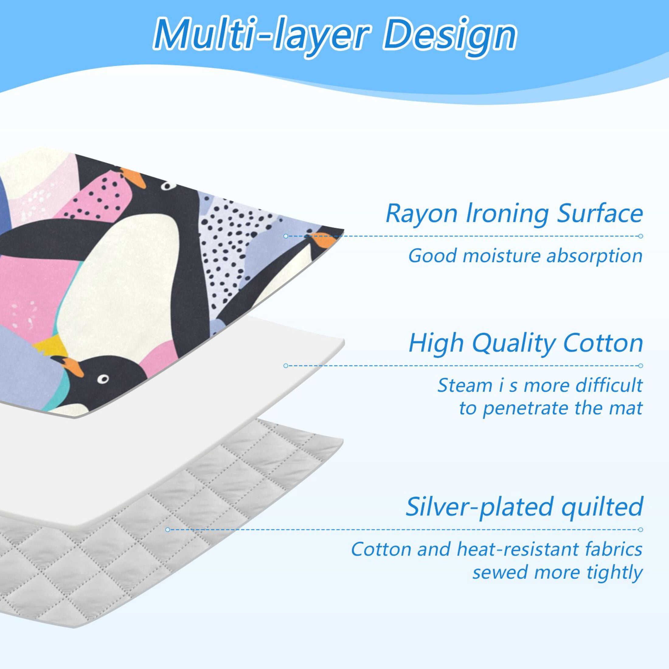 Penguins on Colorful Background Ironing Mat Blanket for Table Top Travel Portable Ironing Board Pad 47.2x27.6 Inch