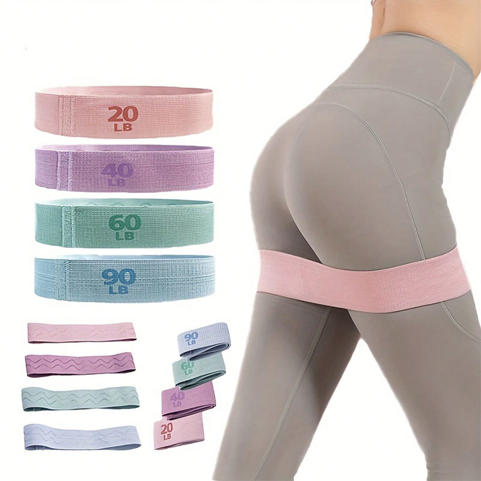 Heavy-Duty Nylon Resistance Bands, 4 Resistance Levels (20-90 LB), Multicolor, 4 Pack