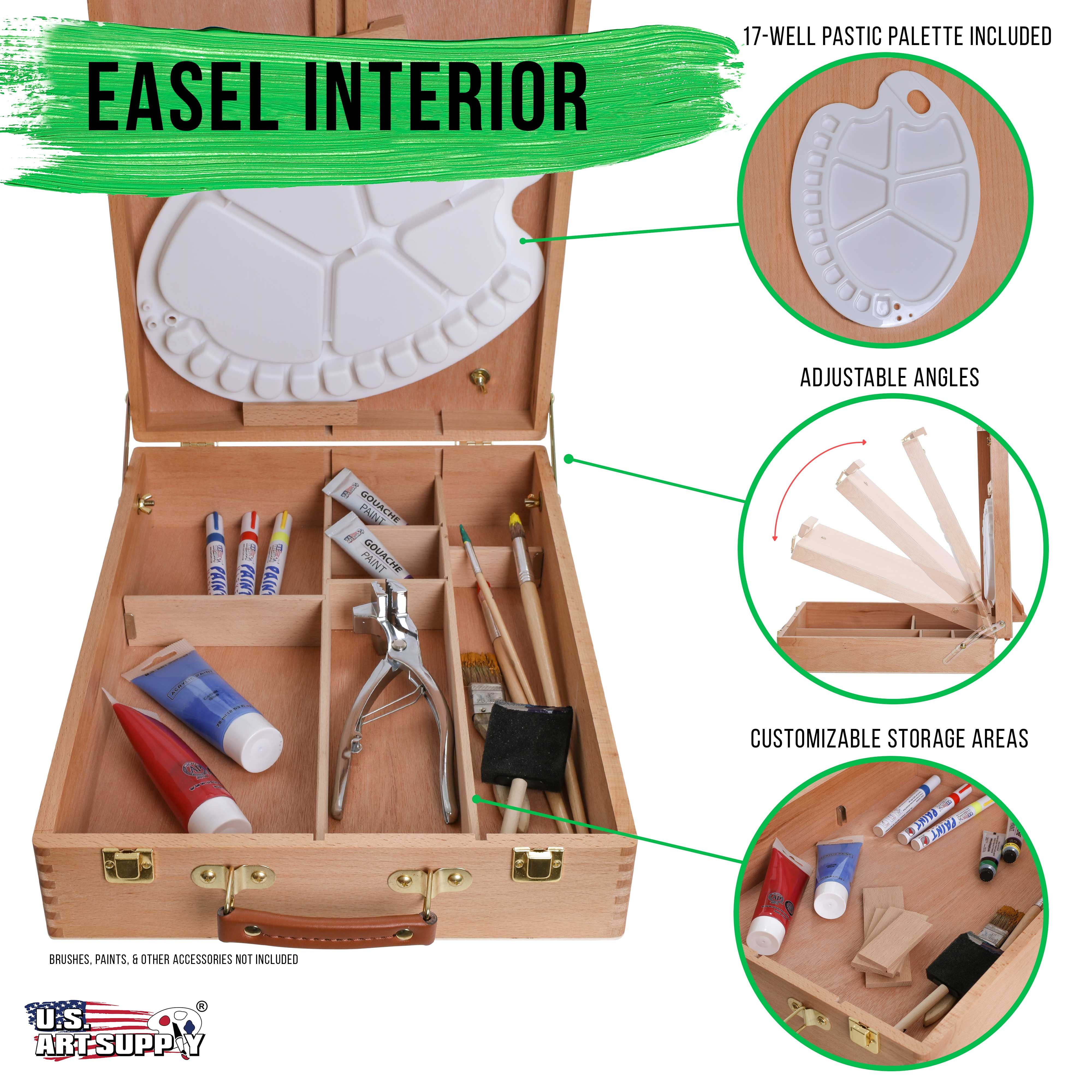 US Art Supply Newport Large Adjustable Wood Table Sketchbox Desktop Artist Easel
