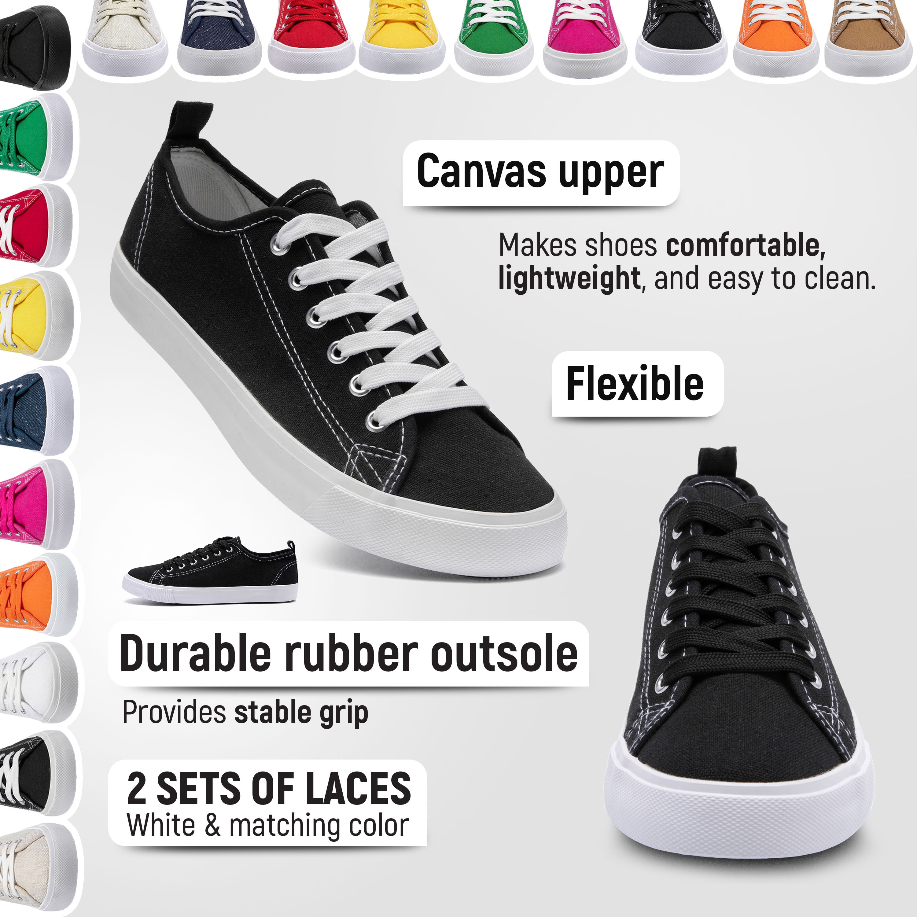 The Fashion Supply Skylar Canvas Women's Sneakers - Canvas Shoes for Women Sneakers, Comfortable Sneakers for Women, White, 7