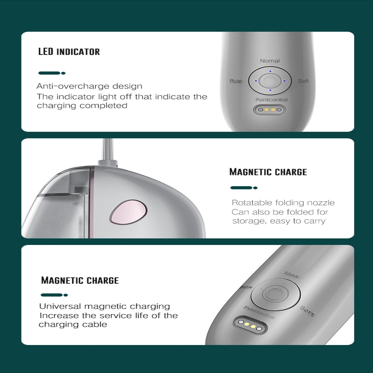 Tooth Pride Cordless Portable Water flosser - Water Safe Dental Oral Irrigator with Foldable Nozzle Head - Powerful Upgraded Water Pressure with Copper Motor Smart Chip Technology