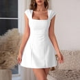 thumbnail image 5 of Women's Square Neck Cap Sleeve Fully Lined Mini Dress Zipper A Line Party Club Dresses, Mother of The Bride Dresses, Formal Wedding Guest Dress(White,M), 5 of 7