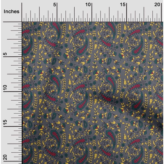 oneOone Viscose Chiffon Fabric Leaves|Floral & Paisley Block Print Fabric BTY 42 Inch Wide