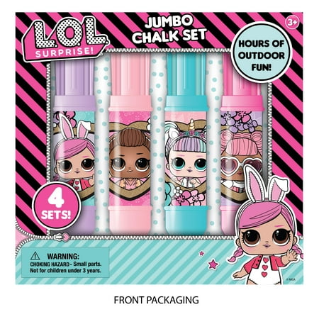 MGA LOL Surprise! 4pk Jumbo Chalk Set includes 4 Jumbo Chalk Sticks and 4 Jumbo Chalk Holders