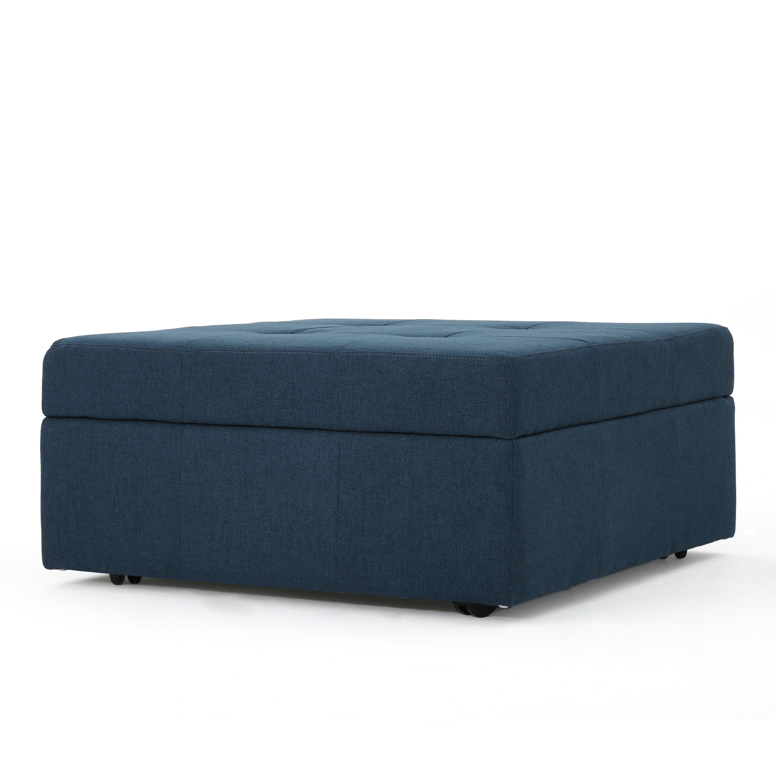 Channing Contemporary Tufted Fabric Storage Ottoman with Rolling