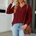 thumbnail image 4 of Besolor Womens Long Sleeve Blouses Fall Casual Loose Fit T-Shirts V Neck Button Decor Solid Color Comfy Tunic Tops, 4 of 7