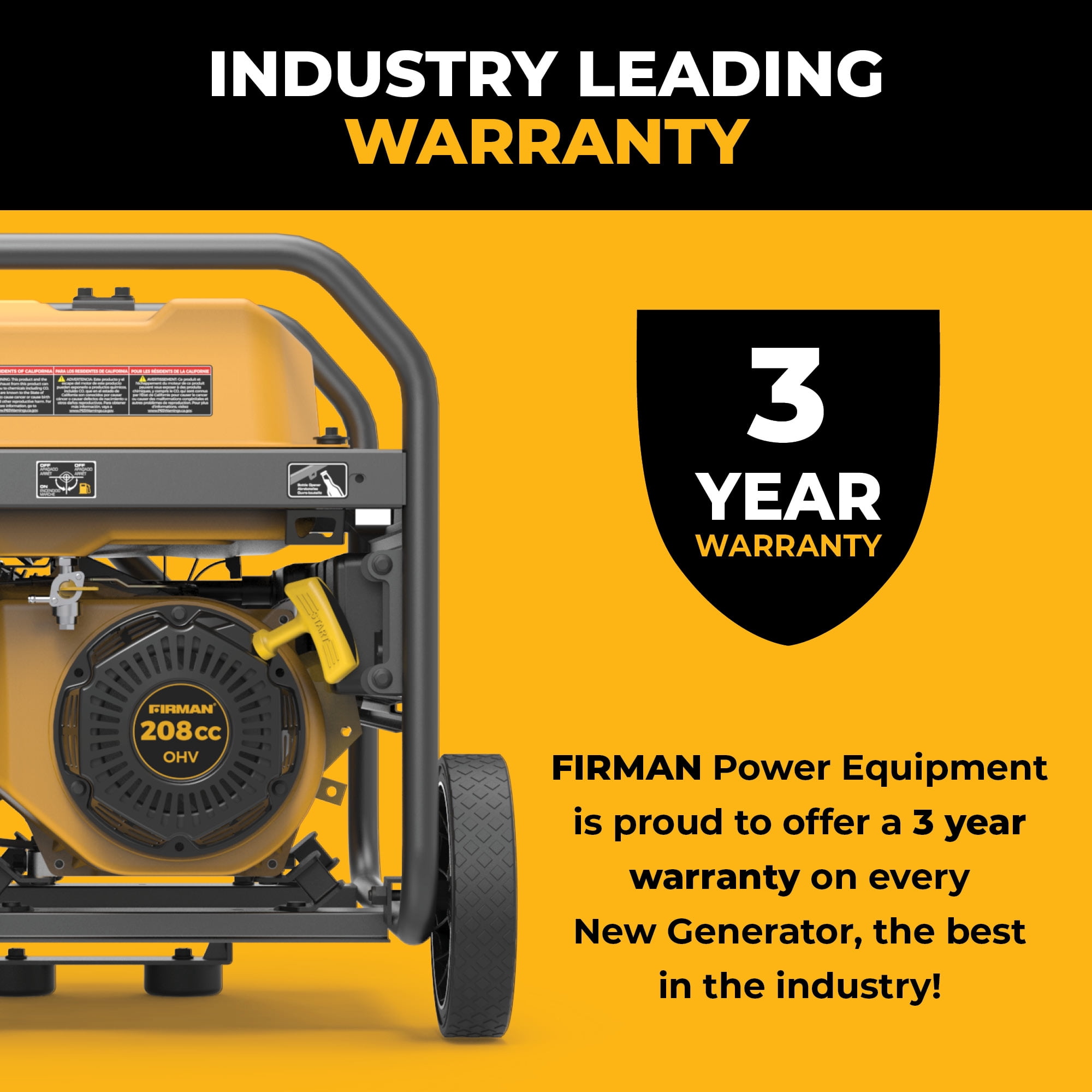 FIRMAN P03613 4550/3650W Gas Portable Generator 4550W Recoil Start 120V with CO Alert