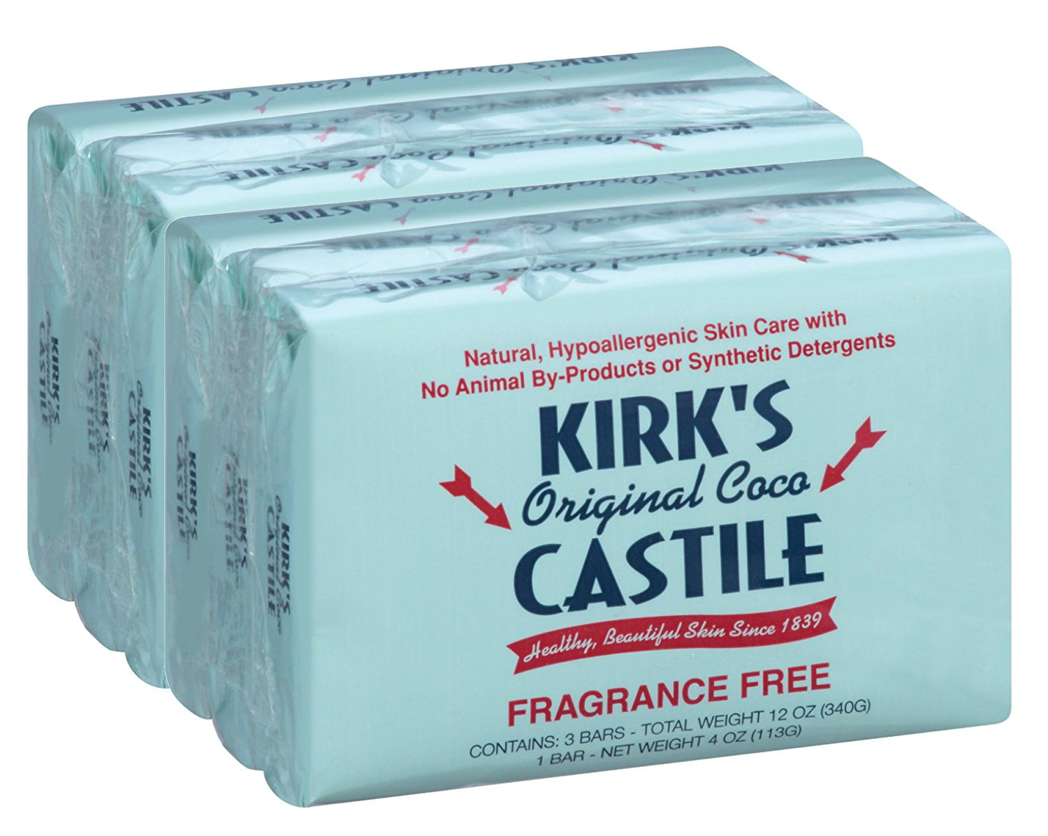 Kirk's Original Coco Castile Bar Soap Fragrance Free 4 Ounces 24 Pack 