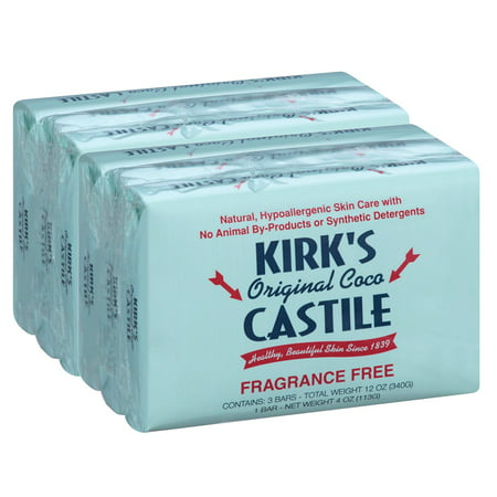 Kirk's Original Coco Castile Soap, Fragrance Free (6 Pack), Hypoallergenic By