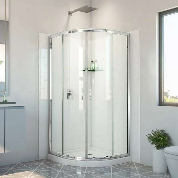 Prime 36 in. x 36 in. x 78 3/4 in. H Shower Enclosure, Base, and White Wall Kit in Chrome and Clear Glass