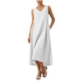 thumbnail image 1 of Vestido Corto para Mujeres Moda de Verano Sólido Cuello en V sin Mangas Bolsillo Plisado Vestido Casual Diario, 1 of 6