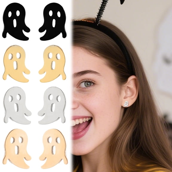 SeekLGT Halloween Ghost Earrings Stainless Steel Stud Earrings Spooky Cute Cartilage Studs Halloween Jewelry Accessories Gifts for Women, 1 Pair