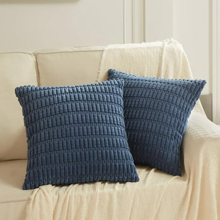 

Fancy Homi 2 Packs Dusty Blue Decorative Throw Pillow Covers 16x16 inch for Living Room Couch Bed Sofa Rustic Farmhouse Boho Home Decor Soft Striped Corduroy Square Cushion Case 16x16