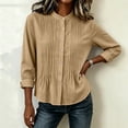 thumbnail image 5 of CHGBMOK Women's Fall Tops Crew Neck Long Sleeve Shirts with Button Down Casual Pleated Blouses, 5 of 6