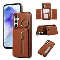 ELEHOLD Case for Samsung Galaxy A54 5G, Zipper Leather Wallet Crossbody Case with Detachable Ring Kickstand & Card SlotsCoffee