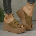 thumbnail image 4 of Xfvqtps Flatform Sandals Women Slide Thick Sole High Heels Peep Toe Hollow out Soft Sole Comfortable Non Slip Leather Beach Summer Slide Sandals Brown, 4 of 9