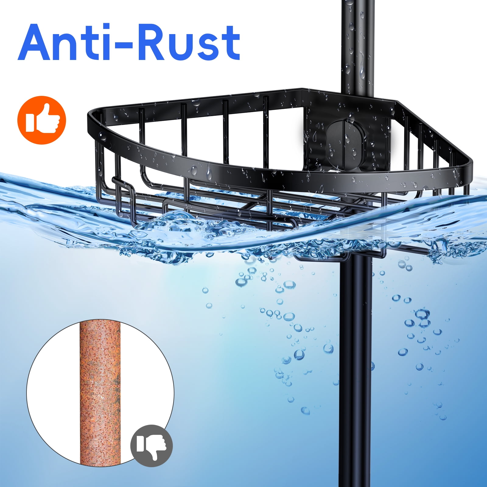 Auledio Corner Shower Caddy Tension Pole - 62-115INCH - 4-Tier Rustproof Bathroom Organizer Shelves, Adjustable Bathtub Tub Shampoo Storage