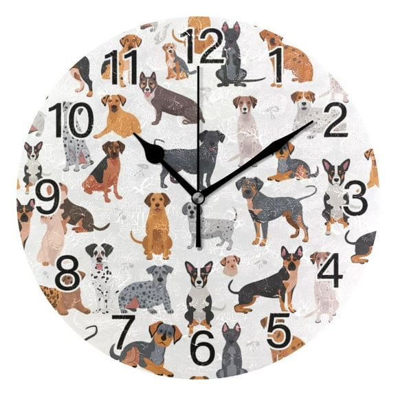 Ryvnso Different Cartoon Funny Dogs Wall Clock Non Ticking Silent Kitchen Clock Battery Operated Clocks 10 inch