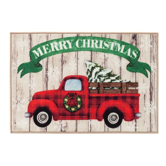 Christmas Kitchen Accent Rug 20 x 30 Inches, Holiday Print with Skid Resistant Backing