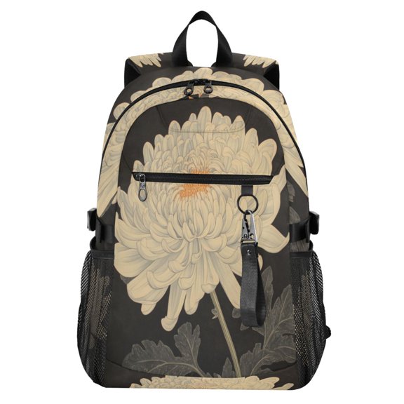 Full‑Print Casual Laptop Backpack, 20L Water‑Resistant Twill Tote Daypack with 14 Inch Computer Compartment for School Business Travel Super Beautiful Chrysanthemum