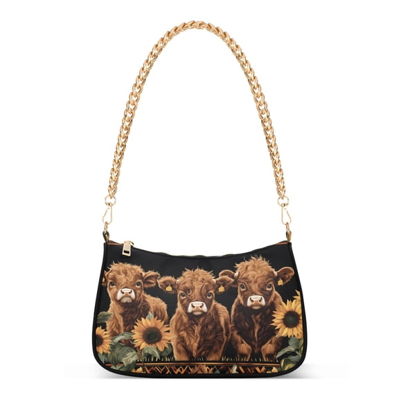 ALAZA Highland Cow Sunflower Women's Chain Shoulder Bag Hobo Handbag Tote Crossbody Purse