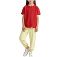 thumbnail image 2 of Asgosdo Girls 2 Piece Outfits Fashion Short Sleeved T-Shirt and Jogger Pants Clothing Sets Size 1-12 Years, 2 of 5