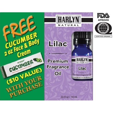 Gold Perfume Body Oil - Lilac Fragrance Oil 10 mL - Top Scented Perfume Oil - Premium Grade - by Harlyn - Includes FREE Cucumber Face & Body Nourishing Cream