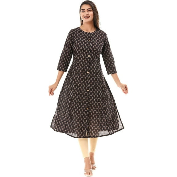 VIHAAN IMPEX Casual Women's Kurta, Black Floral Print, XL